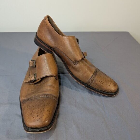 Marco Vittorio Brown Leather Double Monk Strap Cap Toe Dress Shoes Men Size 10.5 - Picture 1 of 13